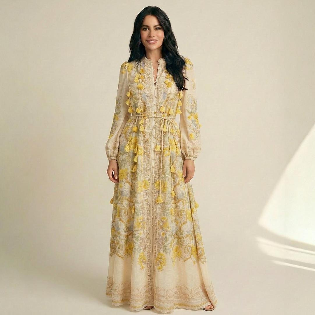 Vestido Maxi Floral con Borlas