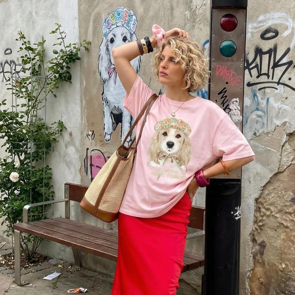 Playera Gráfica Perro con Flores | Amarillo · Rosa