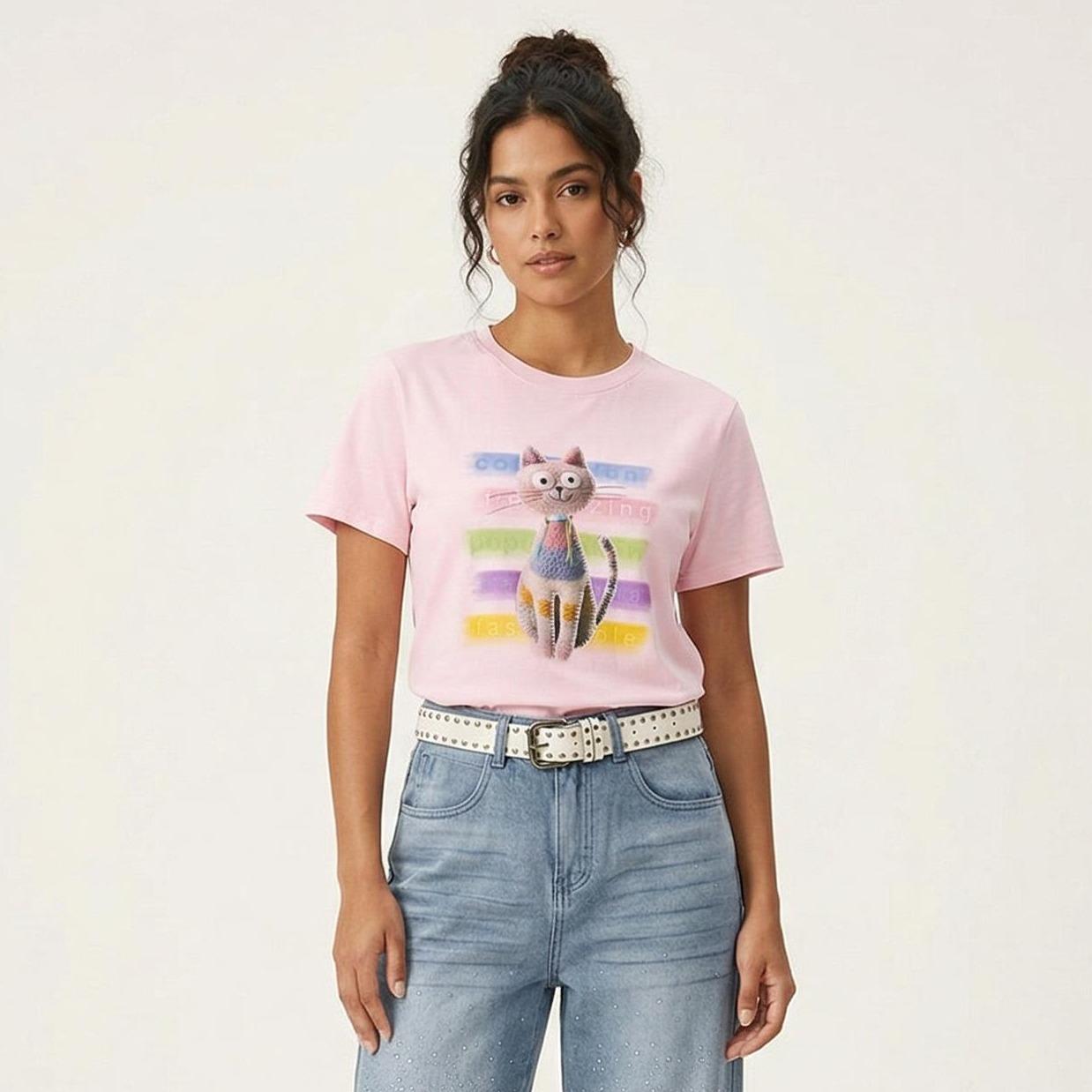 Playera Gráfica Gato Pop Art | Amarillo · Rosa