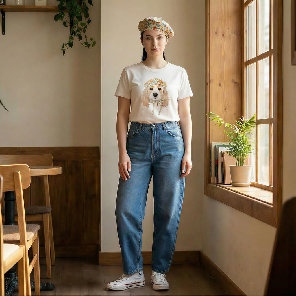 Playera Gráfica Perro con Flores | Amarillo · Rosa