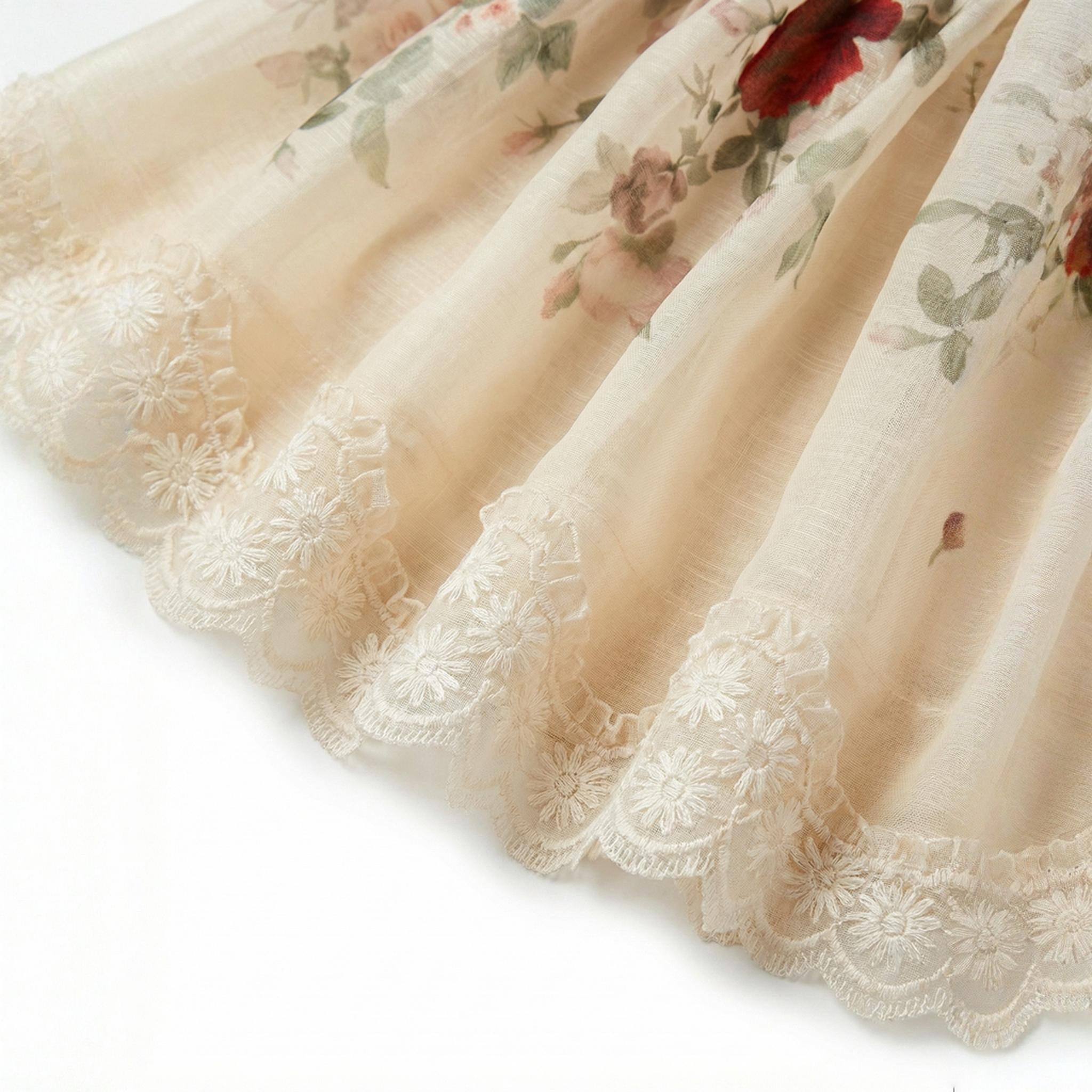 Vestido Mini Floral con Orilla de Encaje