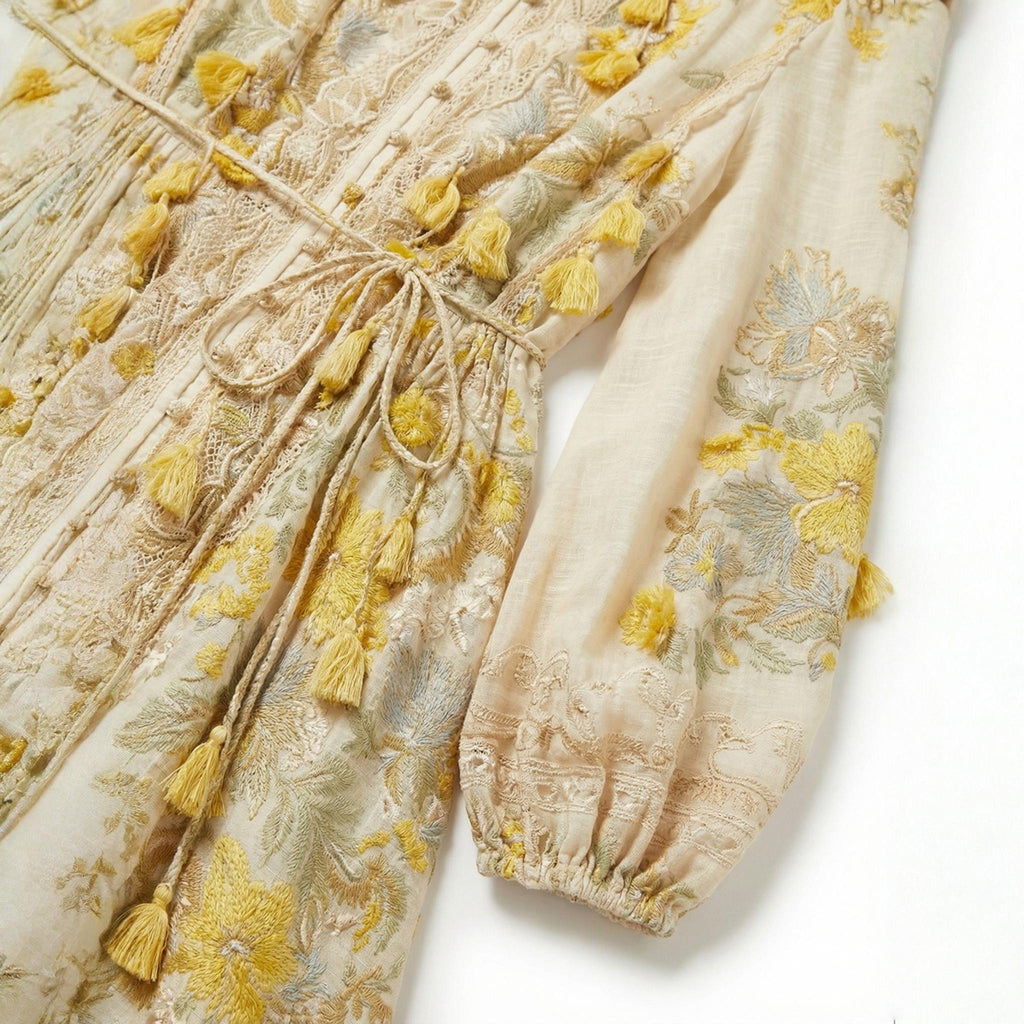 Vestido Maxi Floral con Borlas