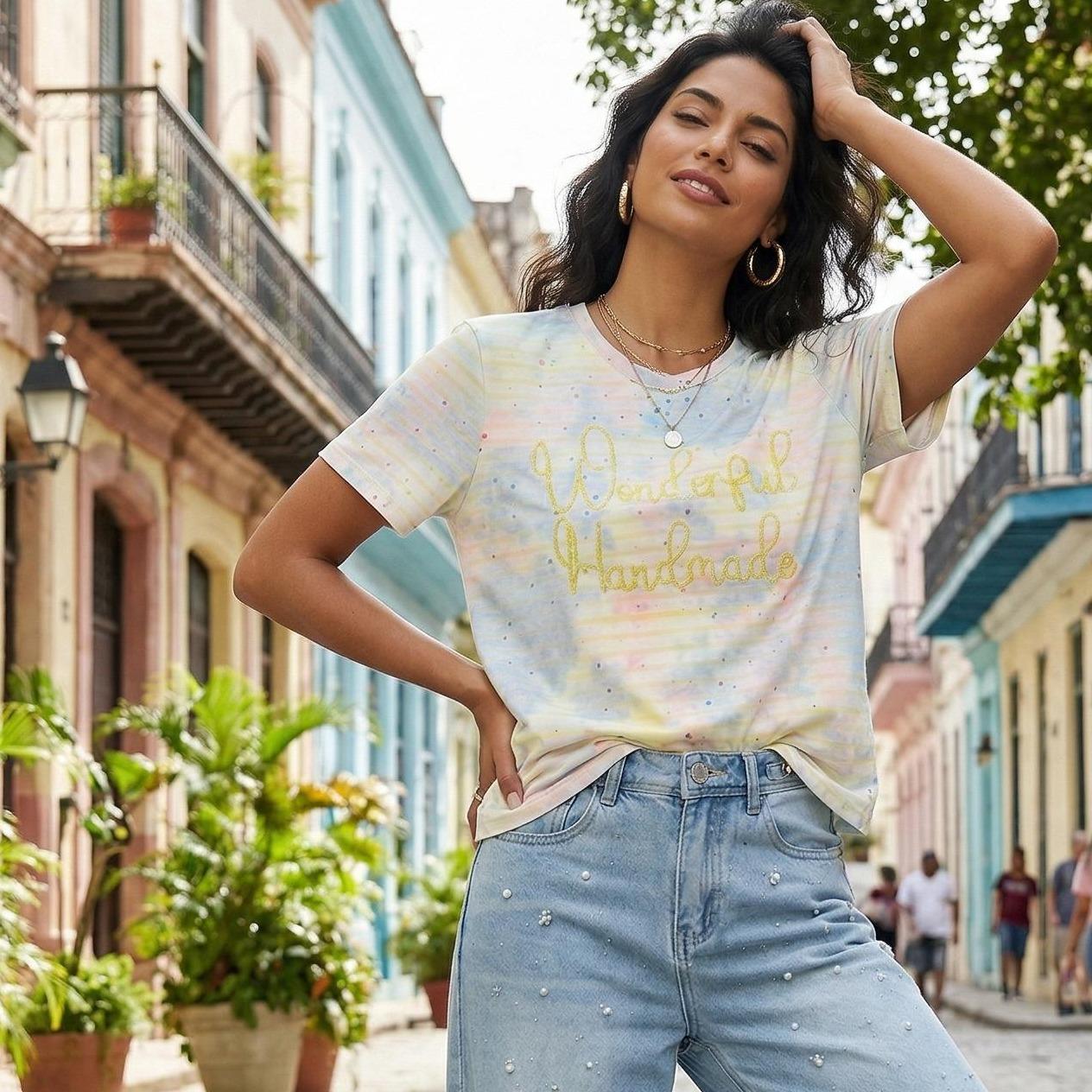 Playera Tie-Dye "Wonderful Handmade" | Amarillo · Rosa · Gris · Azul