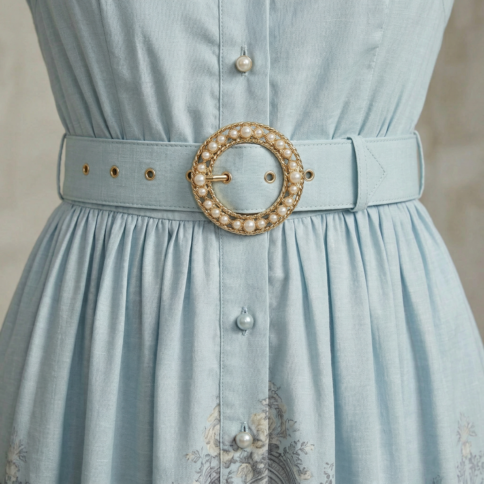 9588 Vestido con Estampado Barroco y Cuello Picado Cinturón Blanco Look Boho Chic | Rosa · Azul