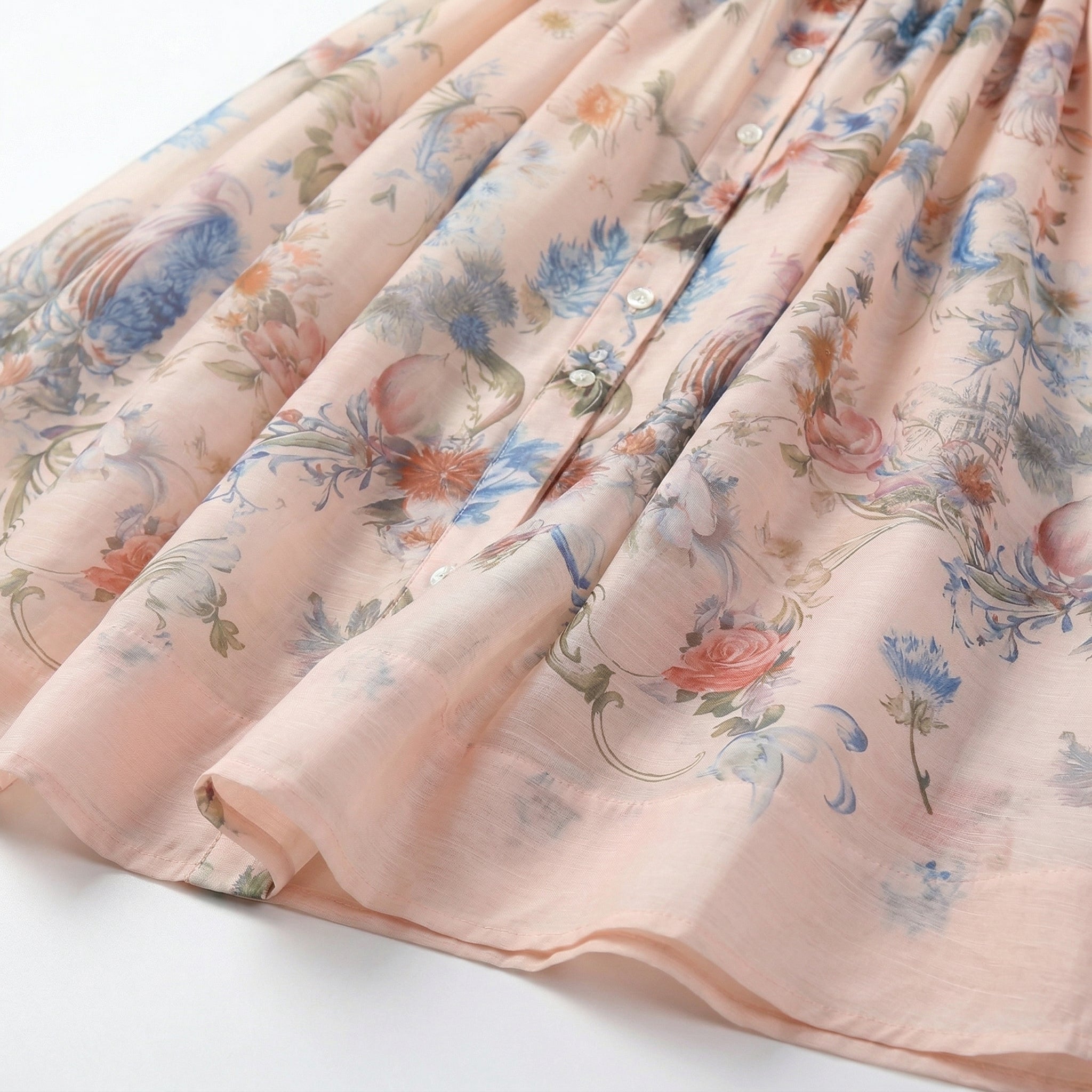9636 Vestido Vintage con Estampado Floral Artístico y Cinturón Ajustable  Manga Globo Gasa Ligera
