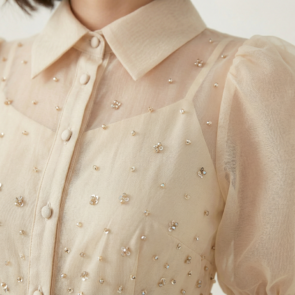 9532 Dos Colores Vestido con Cristales Perdería y Cuello Sacó Cinturón con Hebilla Tendencia para Mujer