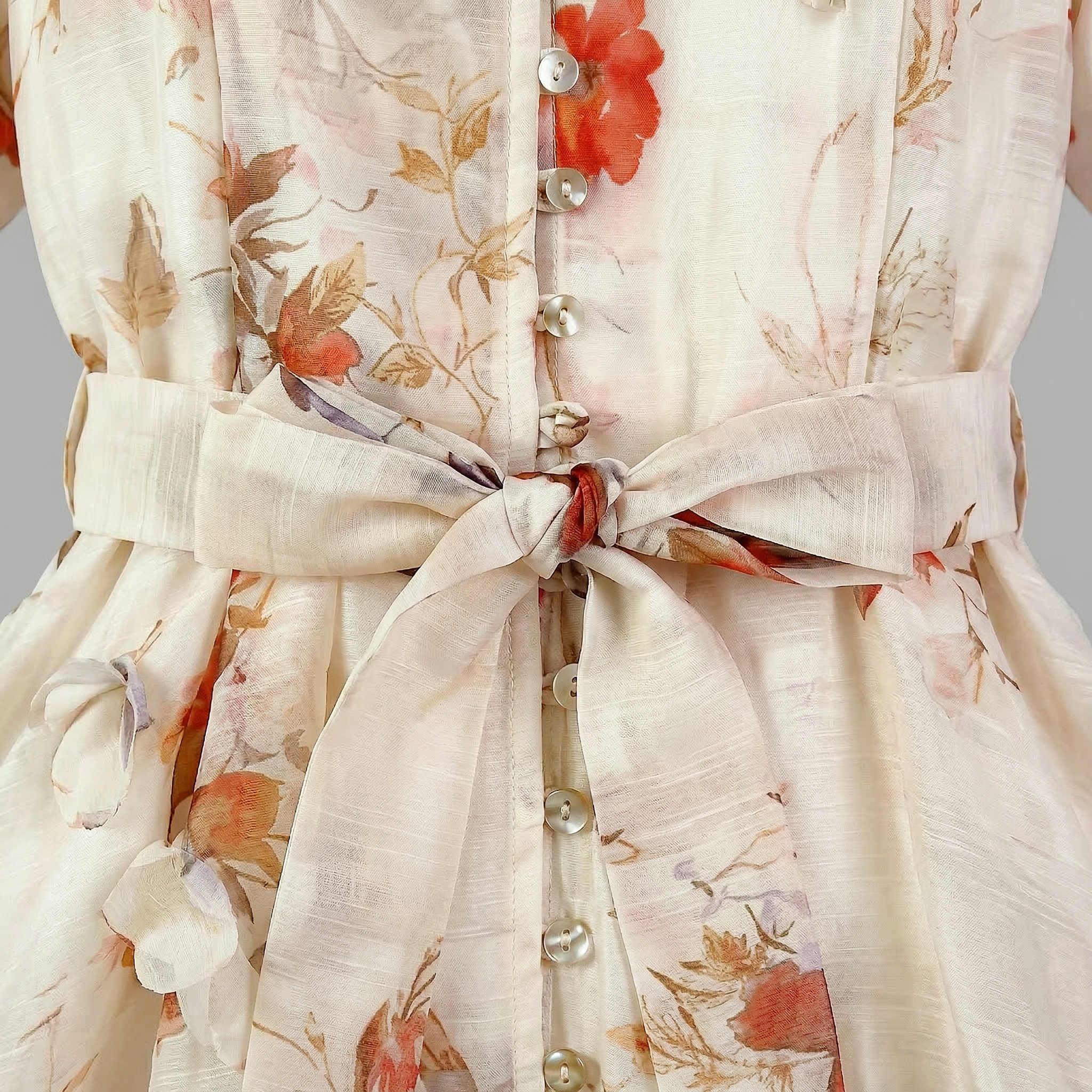 9555 Vestido Floral Vintage con Manga Globo y Cinturón – Gasa Ligera, Estilo Romántico Sirena
