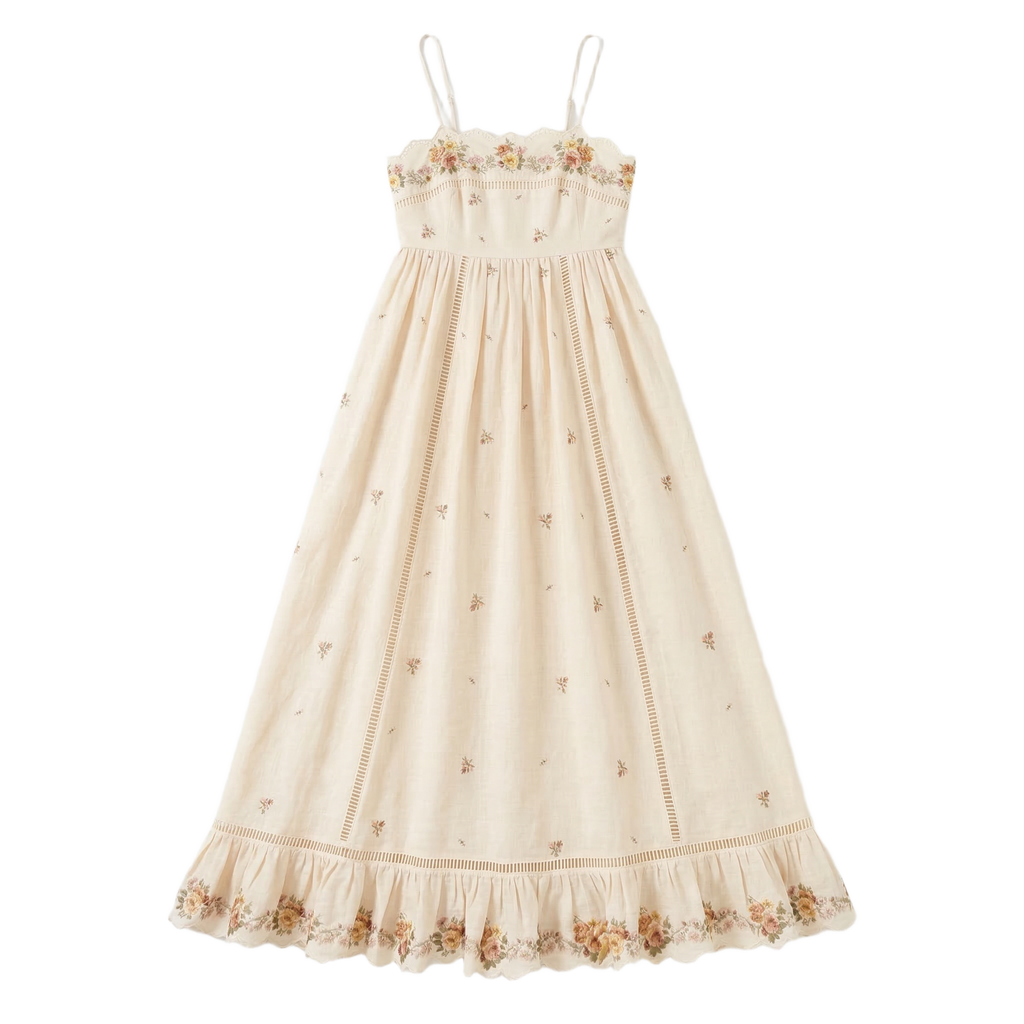 9563 Vestido Largo sin Mangas con Impreso Floral y Volantes – Ideal para Bodas y Verano ️