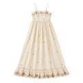 9563 Vestido Largo sin Mangas con Impreso Floral y Volantes – Ideal para Bodas y Verano ️