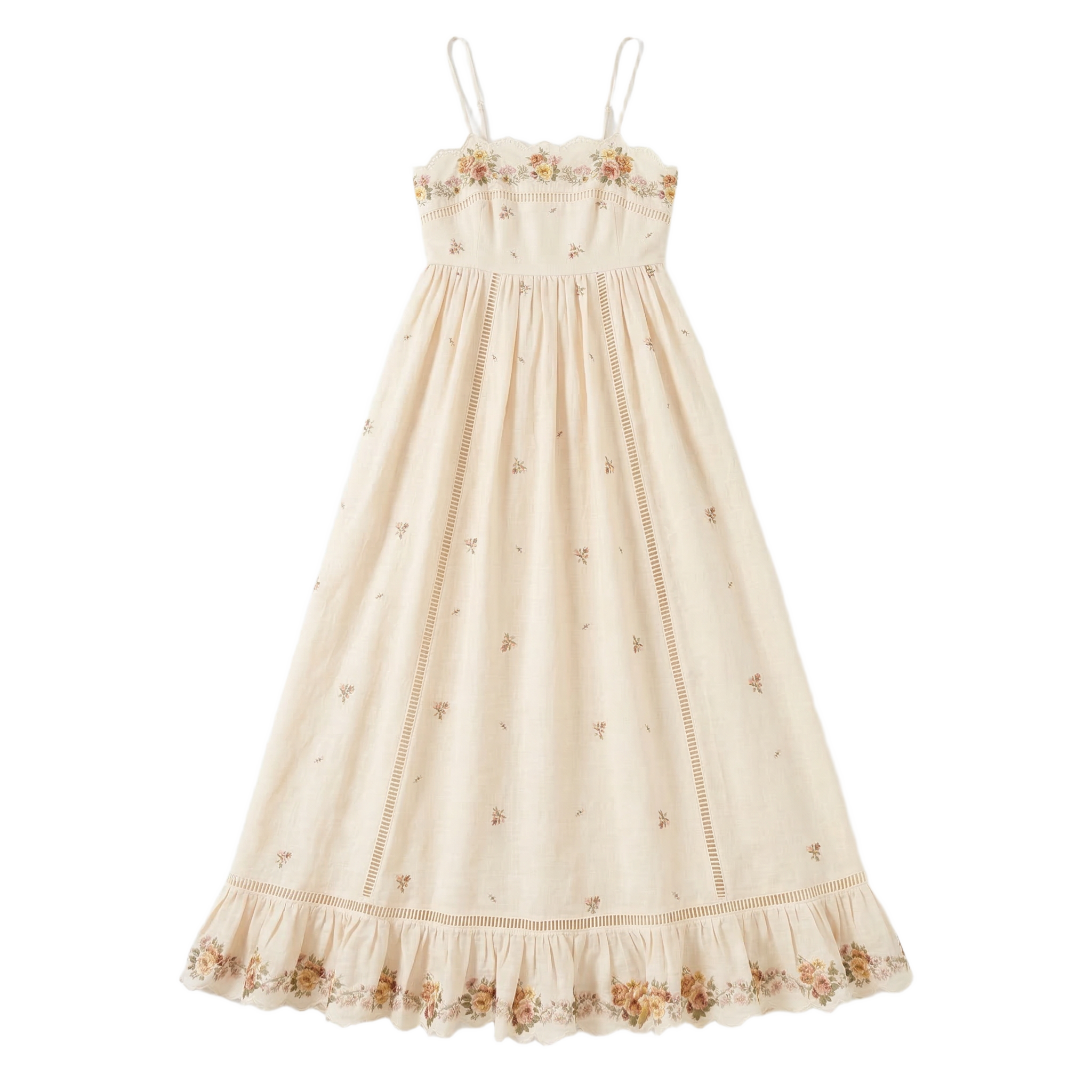 9563 Vestido Largo sin Mangas con Impreso Floral y Volantes – Ideal para Bodas y Verano ️
