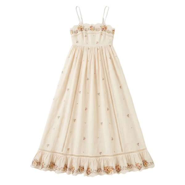 9563 Vestido Largo sin Mangas con Impreso Floral y Volantes – Ideal para Bodas y Verano ️