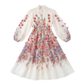 9661 Vestido Rojo con Hojas 3D Manga Larga Cinturón Lazada ¡Romántico y Único!