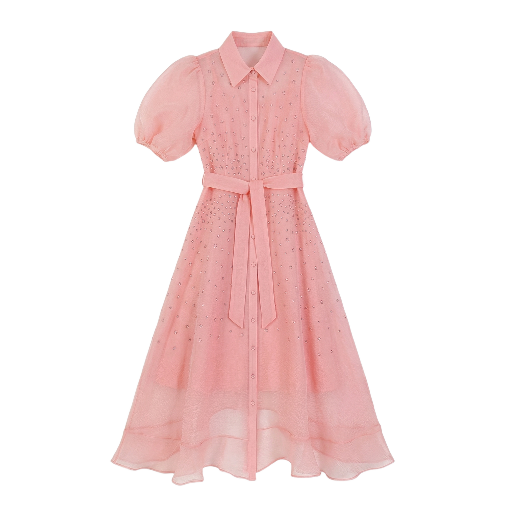 9532 Dos Colores Vestido con Cristales Perdería y Cuello Sacó Cinturón con Hebilla Tendencia para Mujer