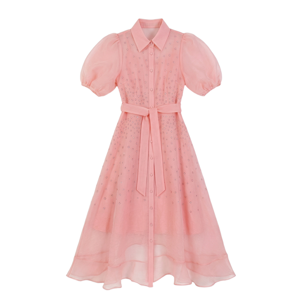 9532 Dos Colores Vestido con Cristales Perdería y Cuello Sacó Cinturón con Hebilla Tendencia para Mujer