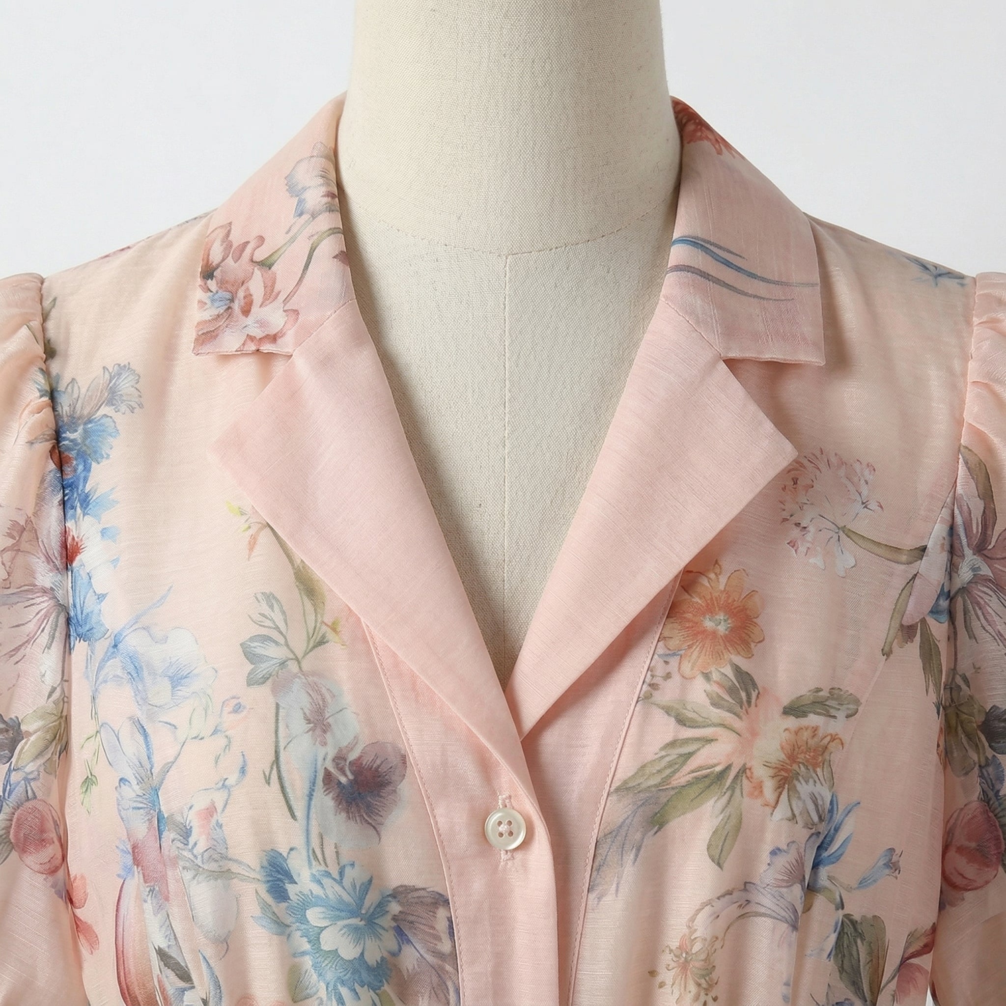 9636 Vestido Vintage con Estampado Floral Artístico y Cinturón Ajustable  Manga Globo Gasa Ligera