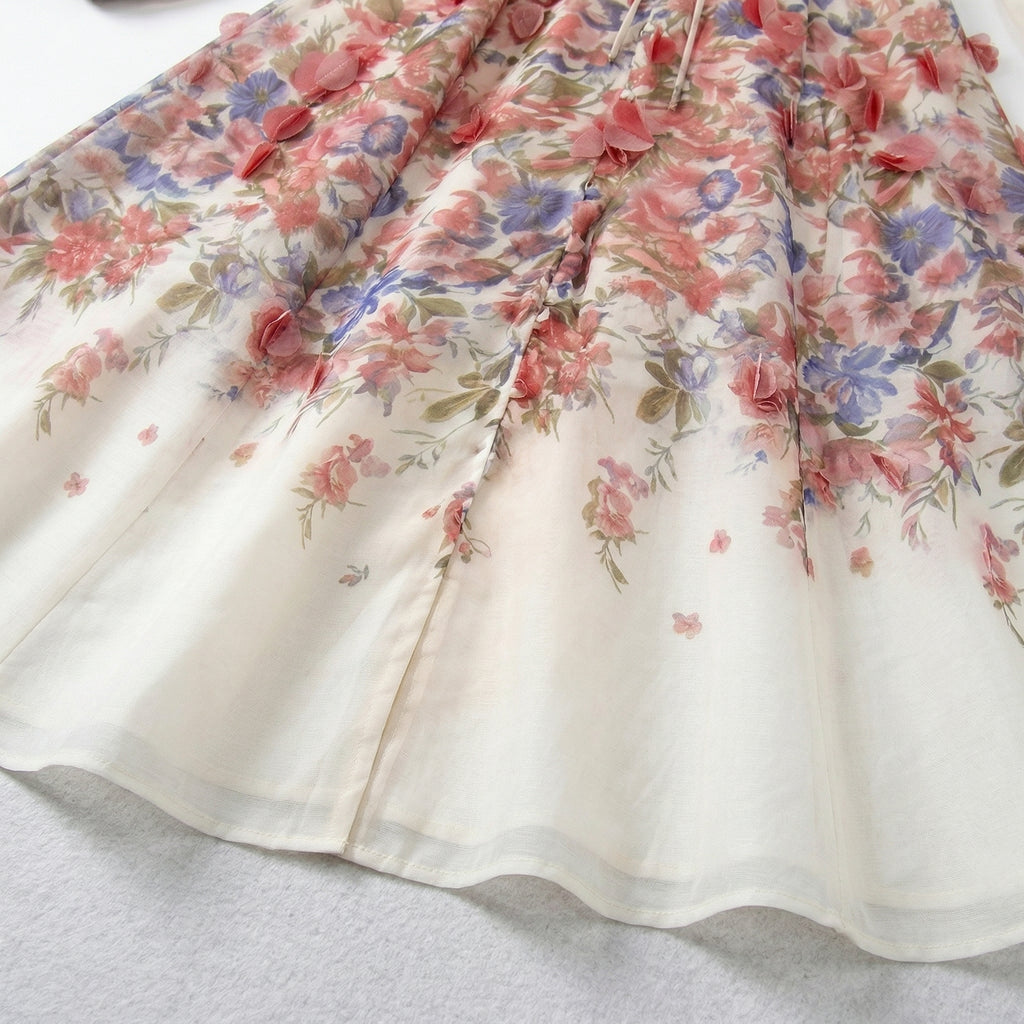 9661 Vestido Rojo con Hojas 3D Manga Larga Cinturón Lazada ¡Romántico y Único!