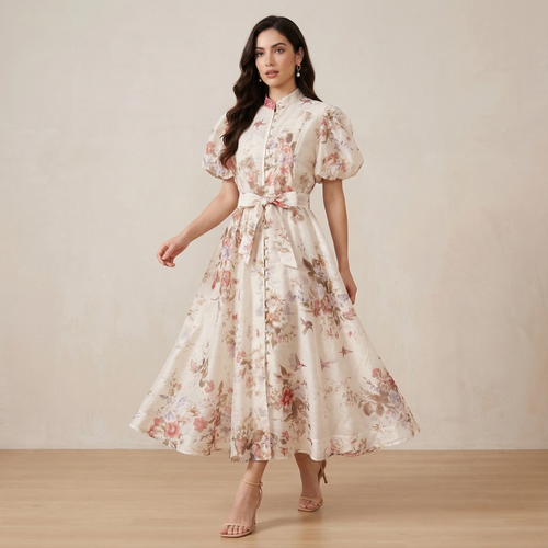 2660 Vestido Floral Vintage con Botones y Cinturón Estilo Boho Elegante para Mujer Diseño Clásico y Elegante
