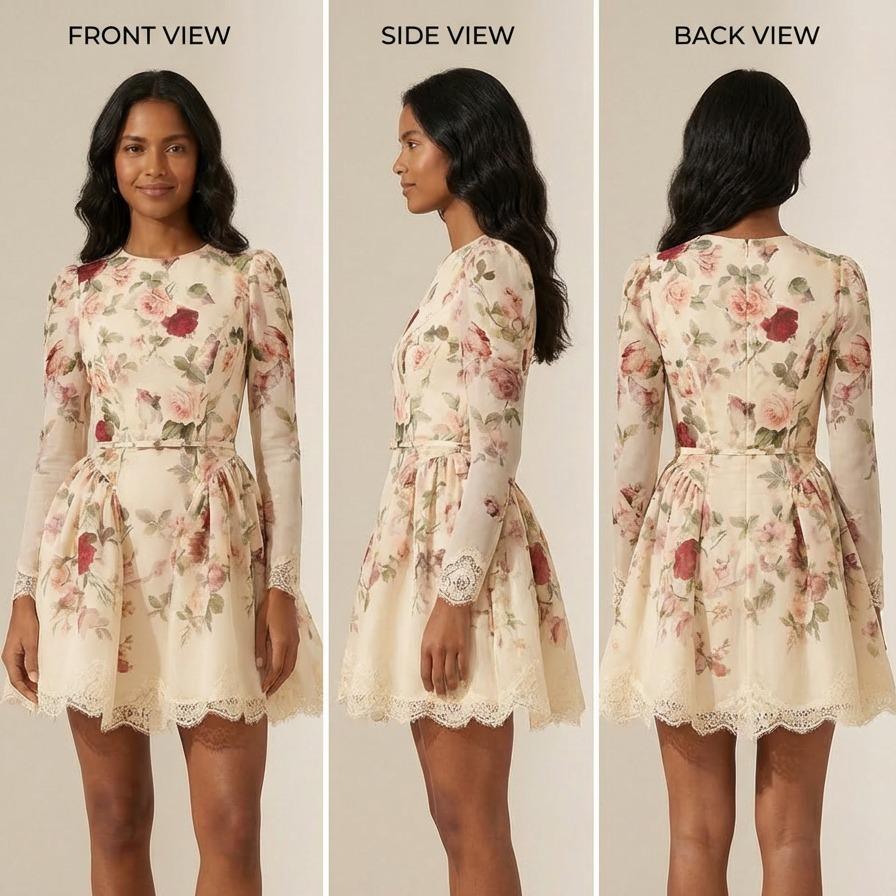 Vestido Mini Floral con Orilla de Encaje