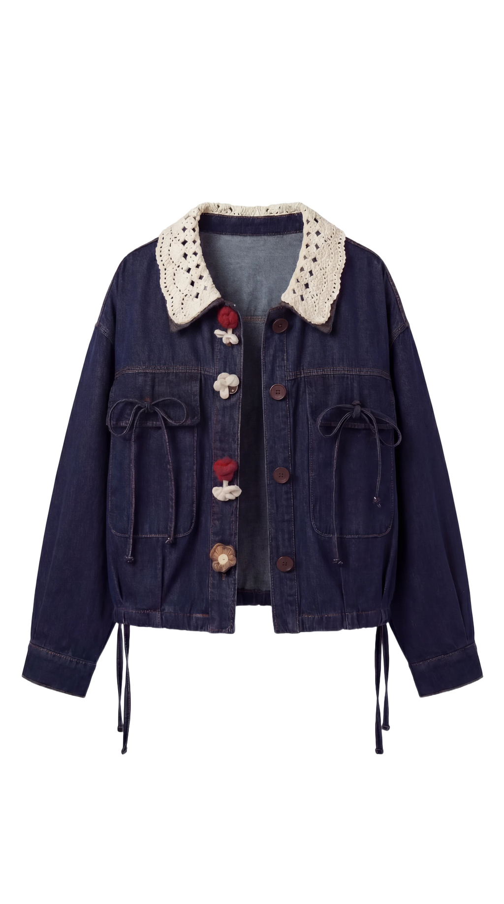 Chaqueta Denim con Cuello Crochet | Beis · Azul