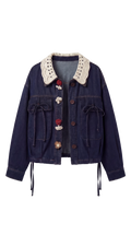 Chaqueta Denim con Cuello Crochet | Beis · Azul