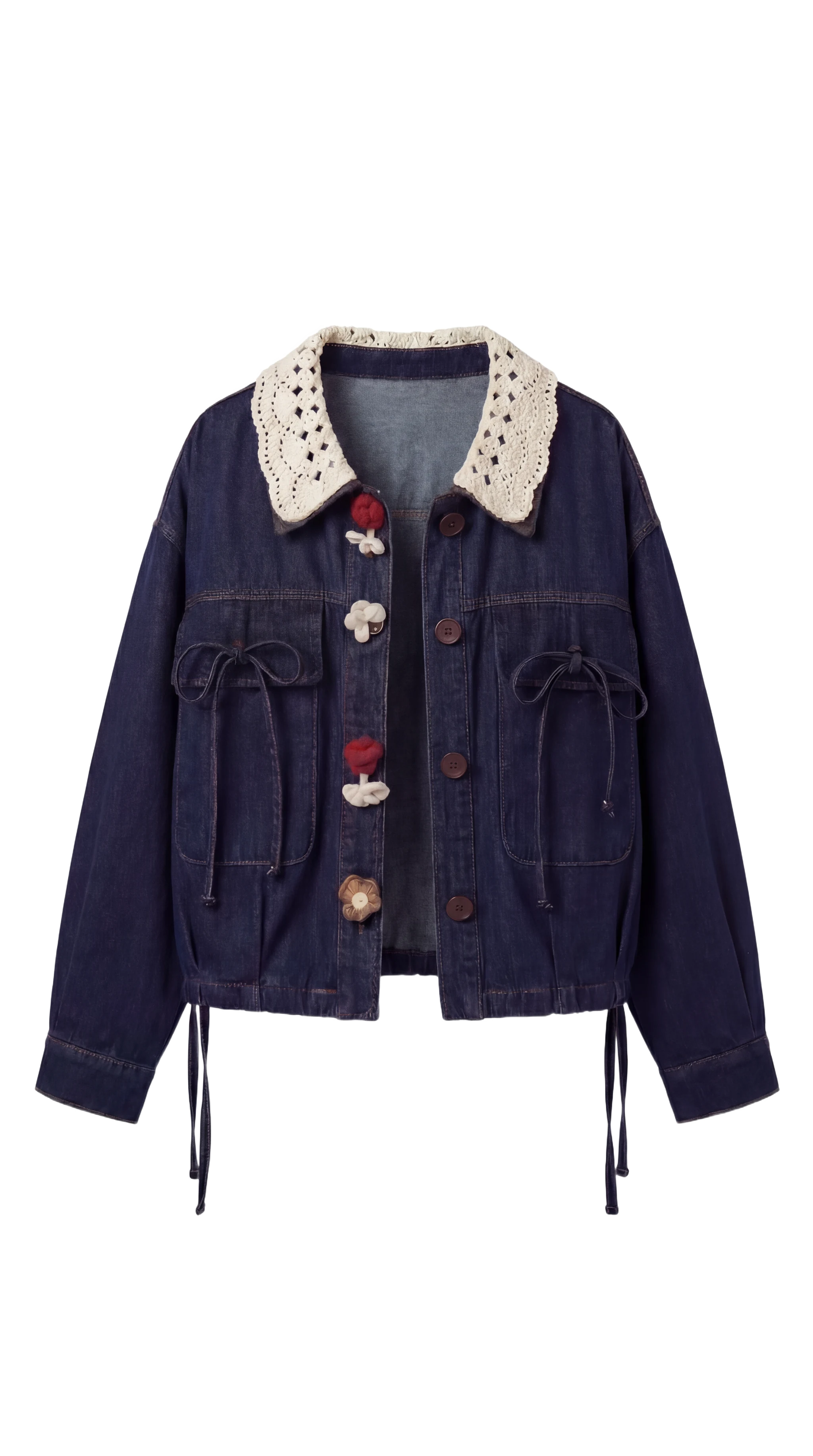Chaqueta Denim con Cuello Crochet | Beis · Azul