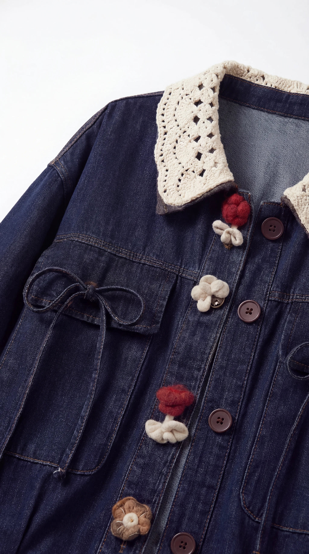Chaqueta Denim con Cuello Crochet | Beis · Azul