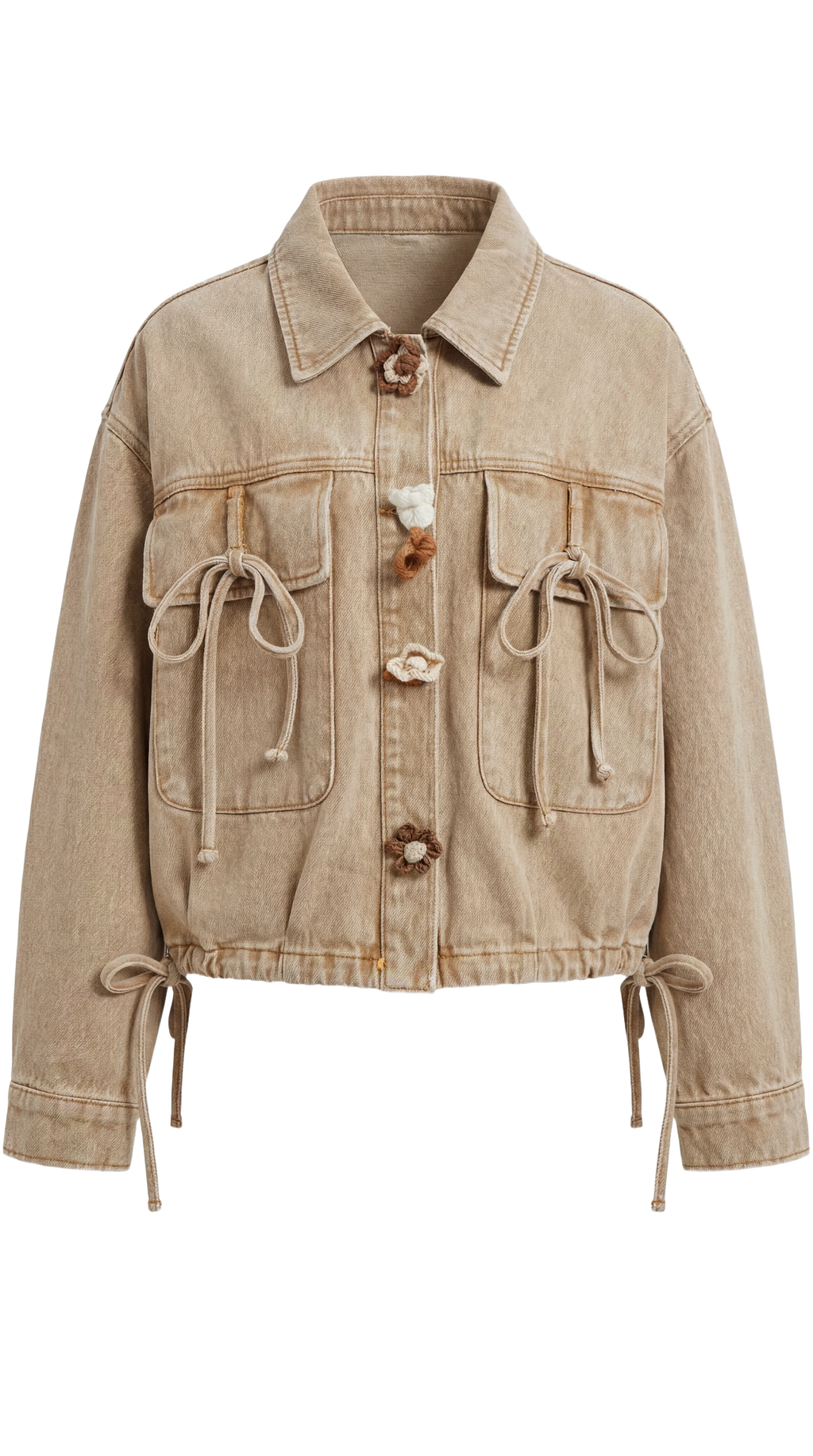 Chaqueta Denim con Cuello Crochet | Beis · Azul