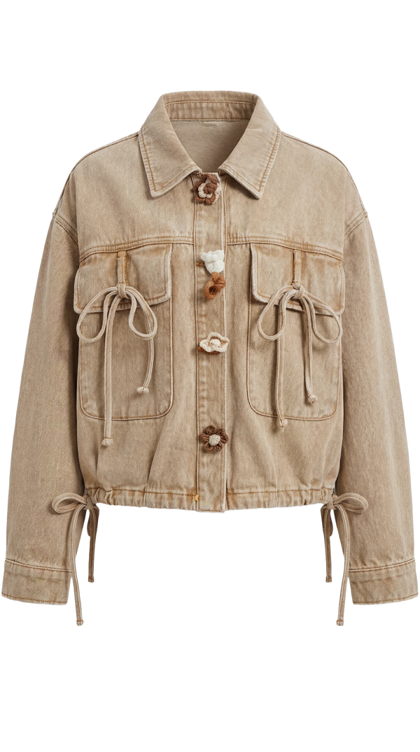 Chaqueta Denim con Cuello Crochet | Beis · Azul