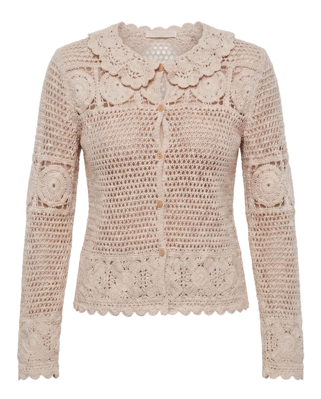 Suéter Crochet con Cuello Floral Beis - nn.studio Style 0002
