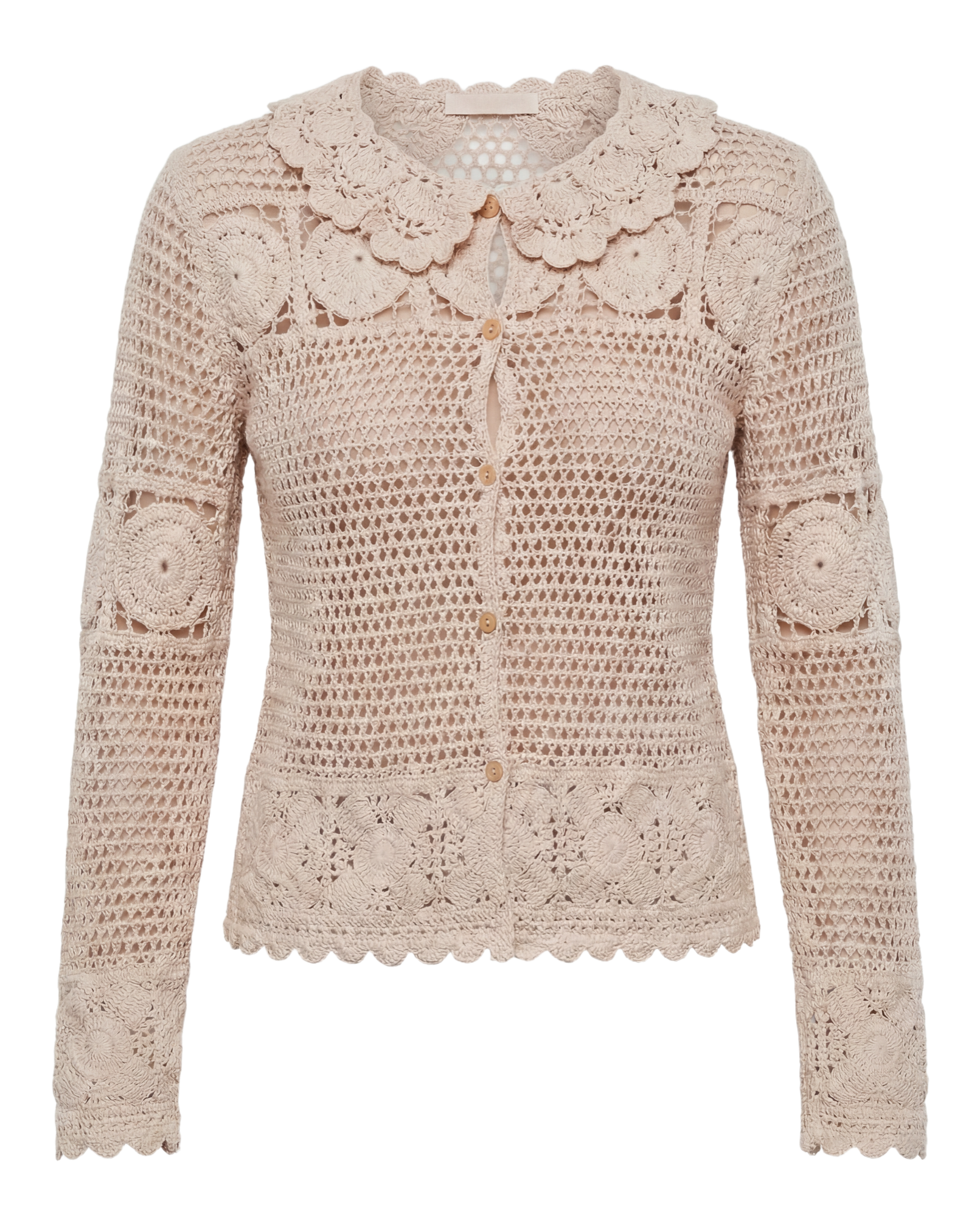 Suéter Crochet con Cuello Floral Beis - nn.studio Style 0002