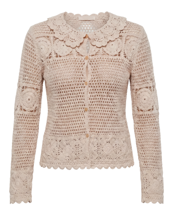 Suéter Crochet con Cuello Floral Beis - nn.studio Style 0002