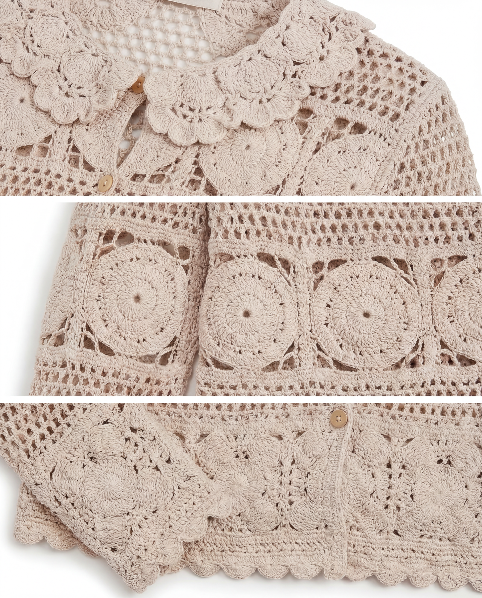 Suéter Crochet con Cuello Floral Beis - nn.studio Style 0002