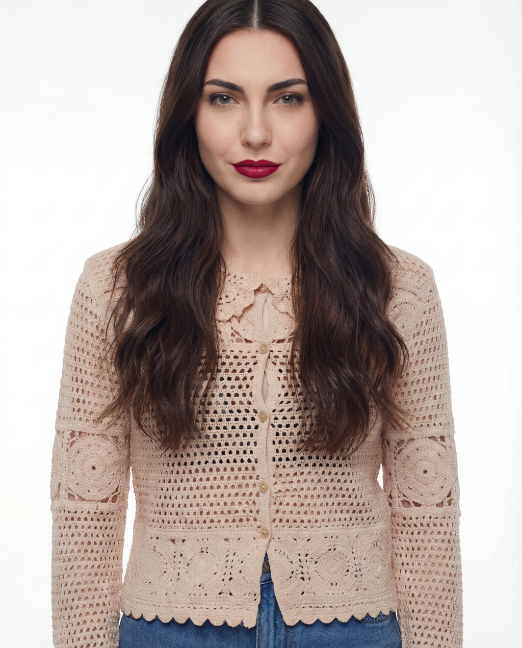 Suéter Crochet con Cuello Floral Beis - nn.studio Style 0002