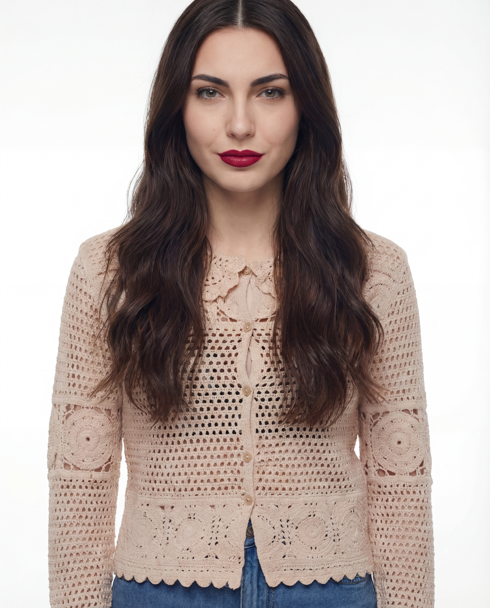 Suéter Crochet con Cuello Floral Beis - nn.studio Style 0002