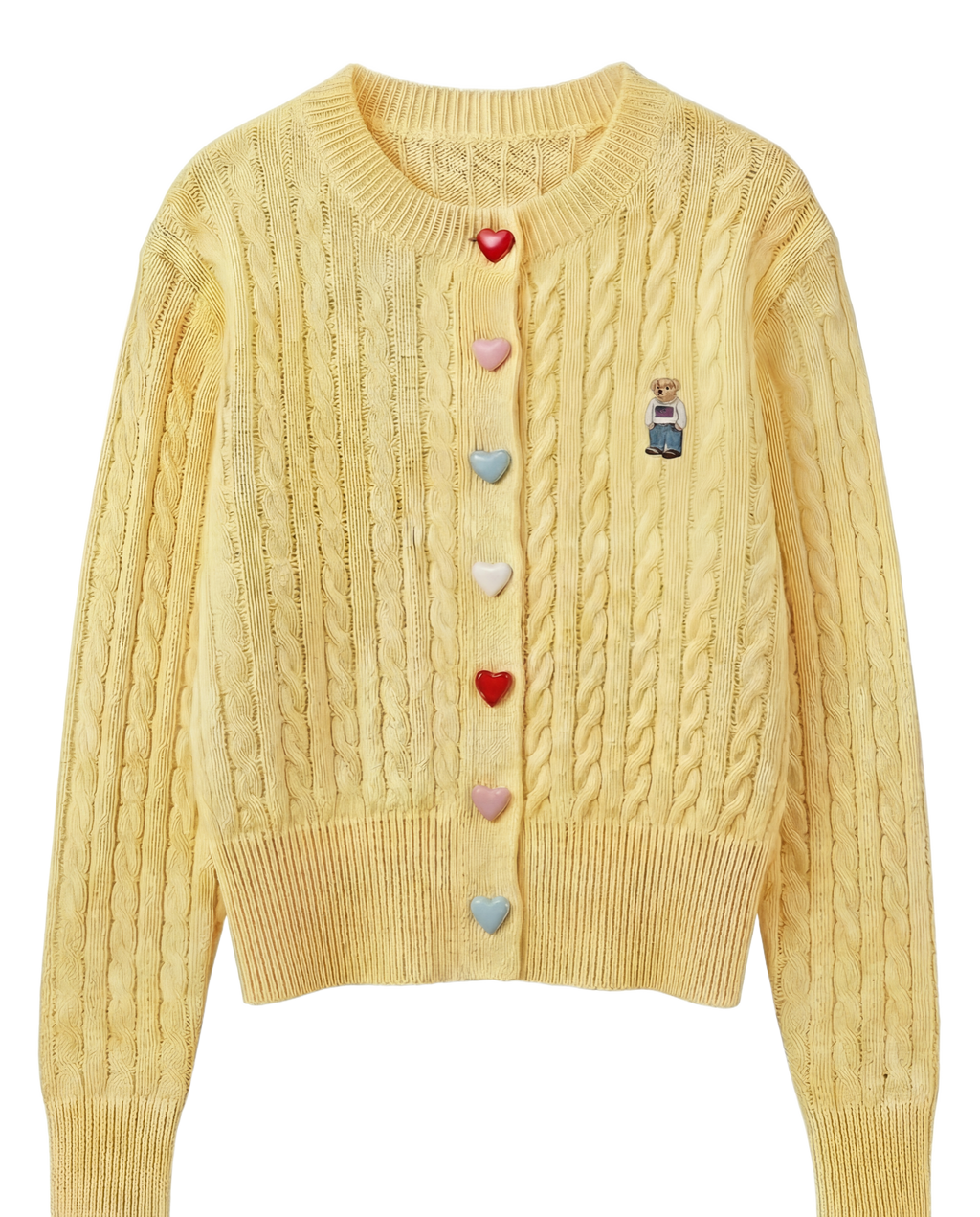 Cardigan Tejido Cable Botones Corazón Amarillo - nn.studio Style C2809