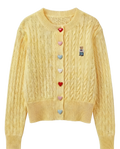 Cardigan Tejido Cable Botones Corazón Amarillo - nn.studio Style C2809
