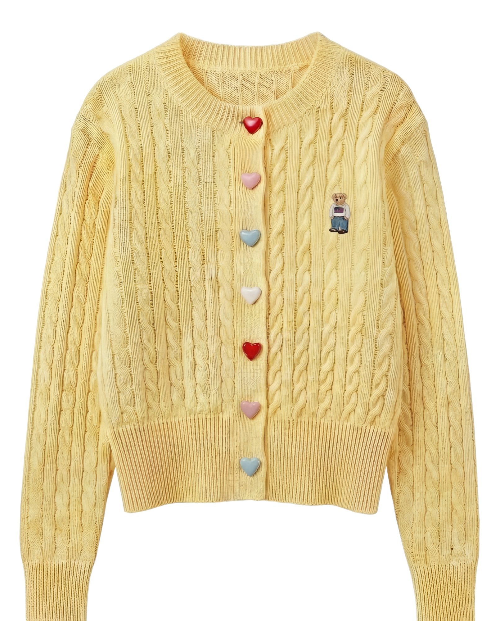 Cardigan Tejido Cable Botones Corazón Amarillo - nn.studio Style C2809