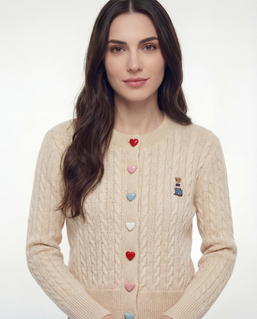 Cardigan Tejido Cable Botones Corazón Marfil - nn.studio Style C2809