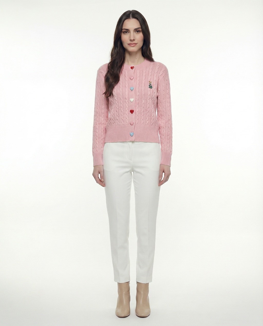 Cardigan Tejido Cable Botones Corazón Rosa - nn.studio Style C2809