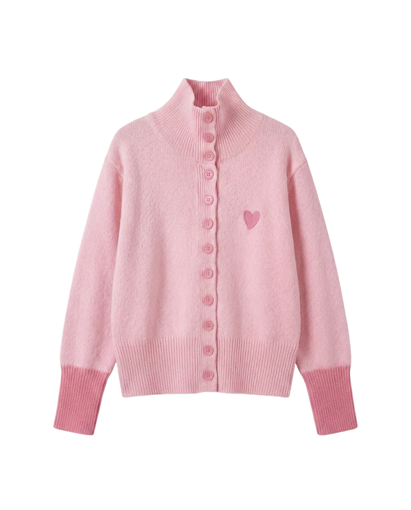 Cardigan Bicolor con Corazón Bordado Rosa - nn.studio Style C2810