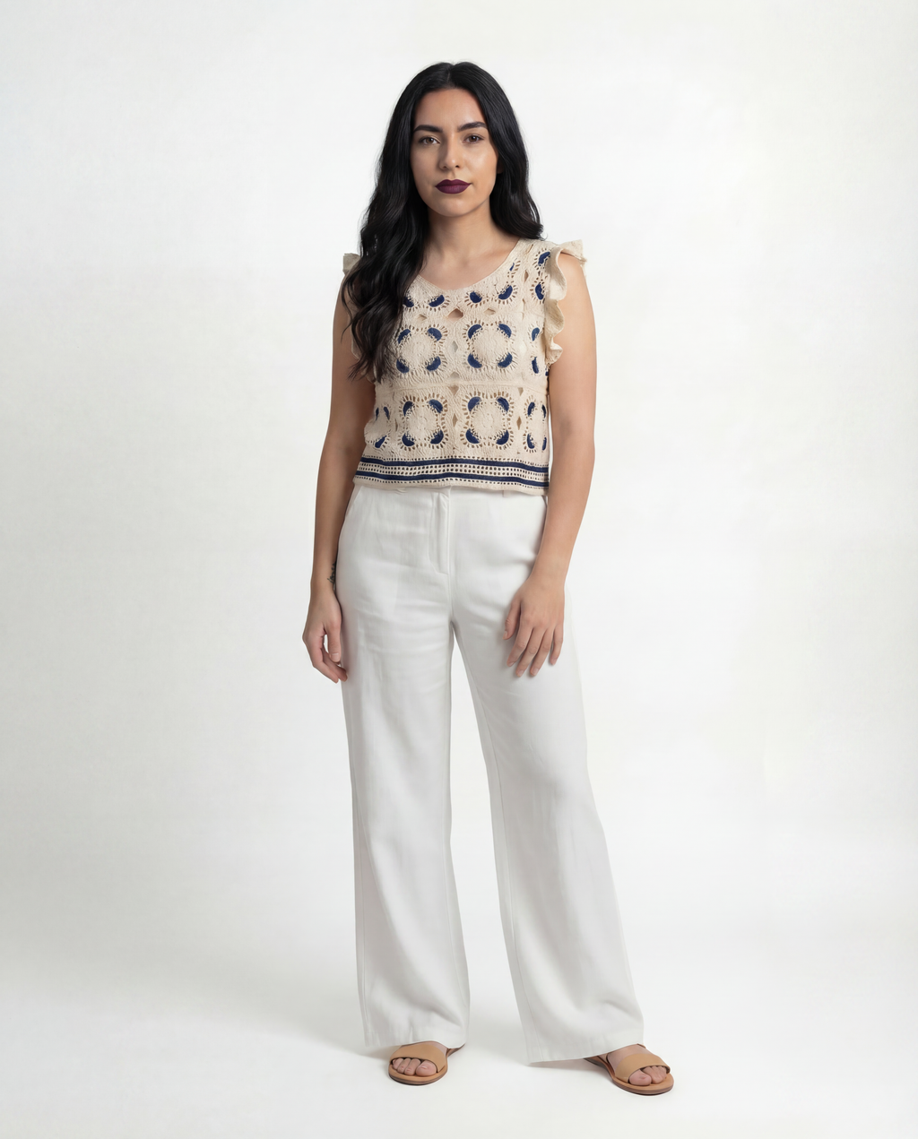 Top Crochet Calado con Volantes Azul marino - nn.studio Style 0001