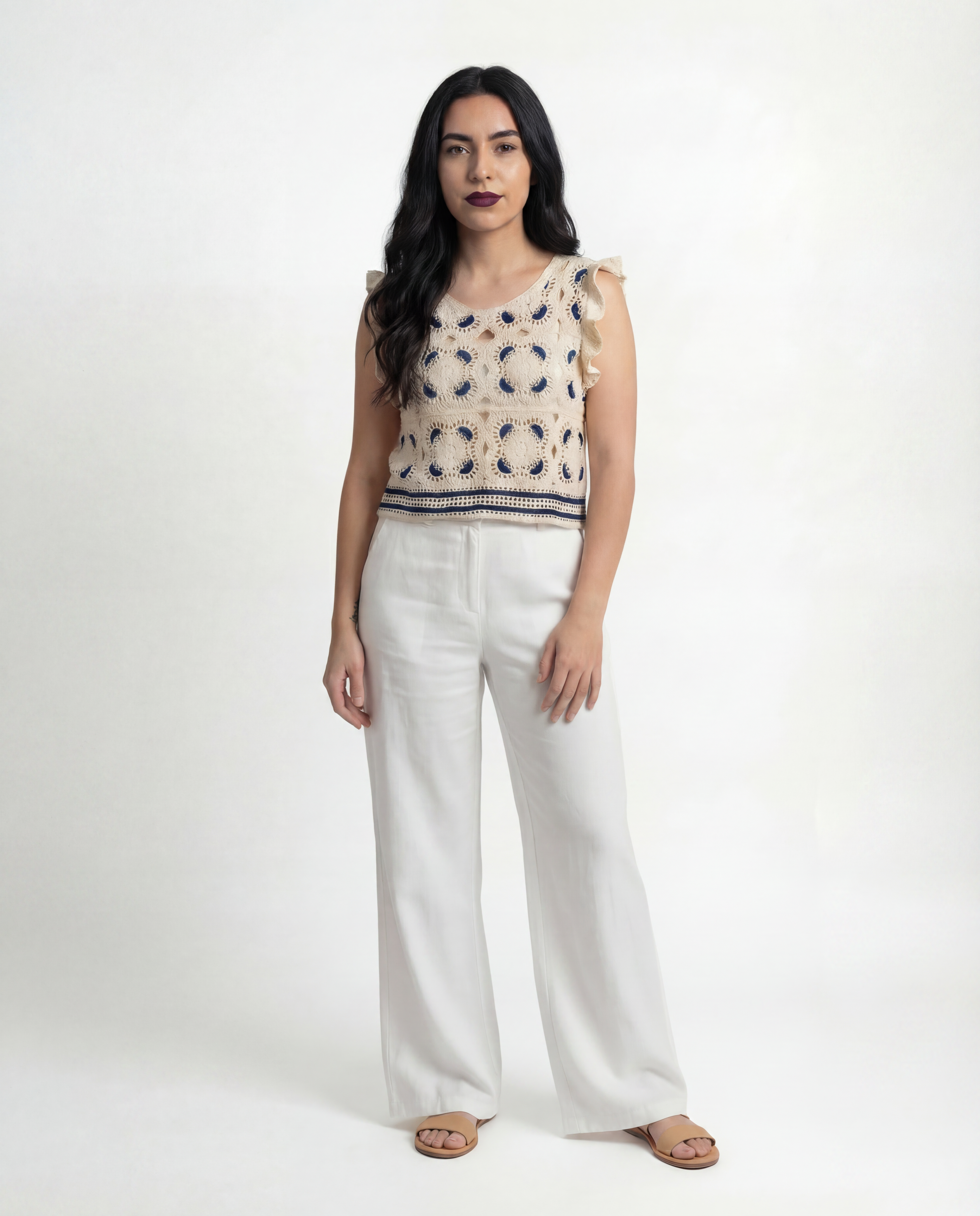 Top Crochet Calado con Volantes Azul marino - nn.studio Style 0001