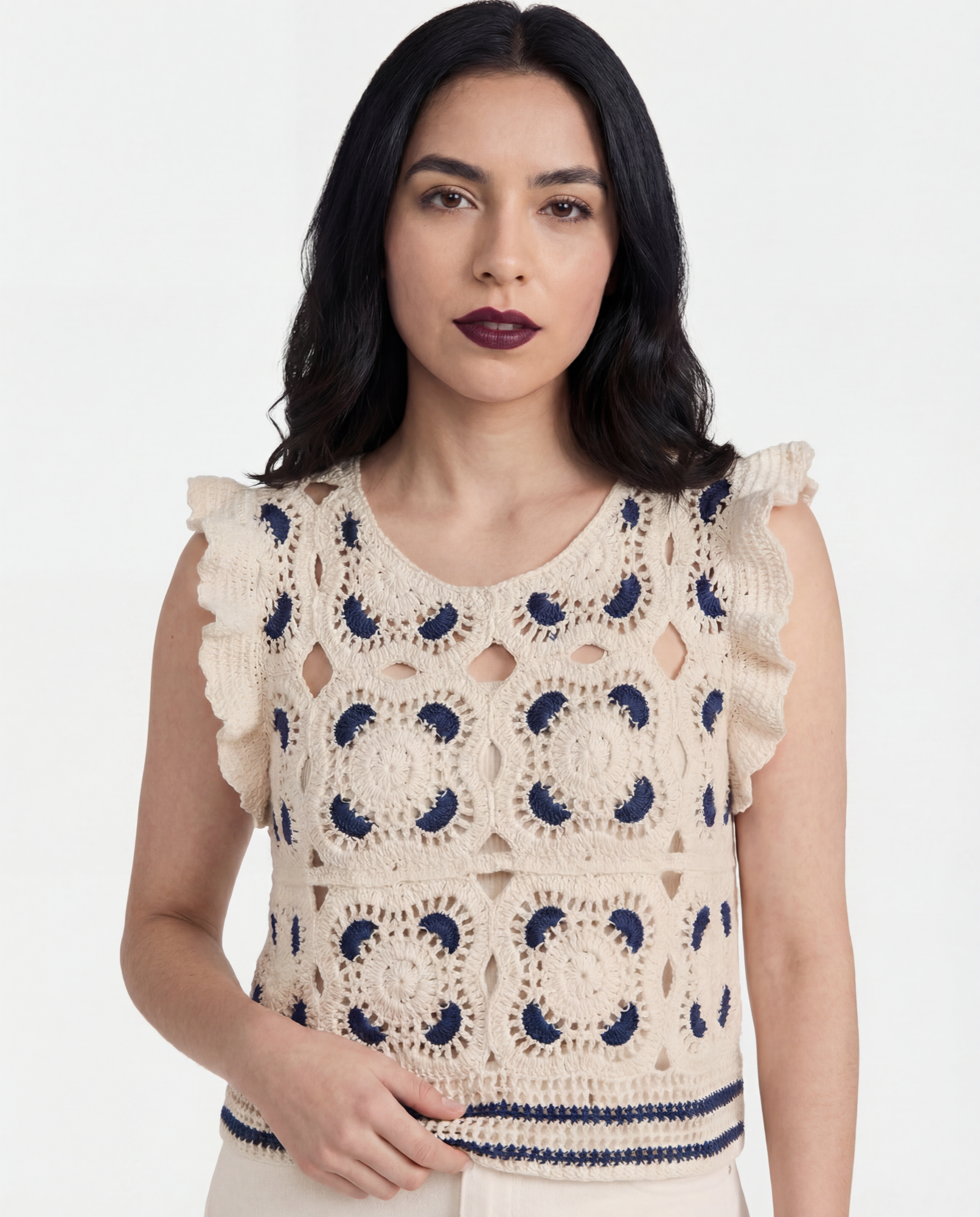 Top Crochet Calado con Volantes Azul marino - nn.studio Style 0001
