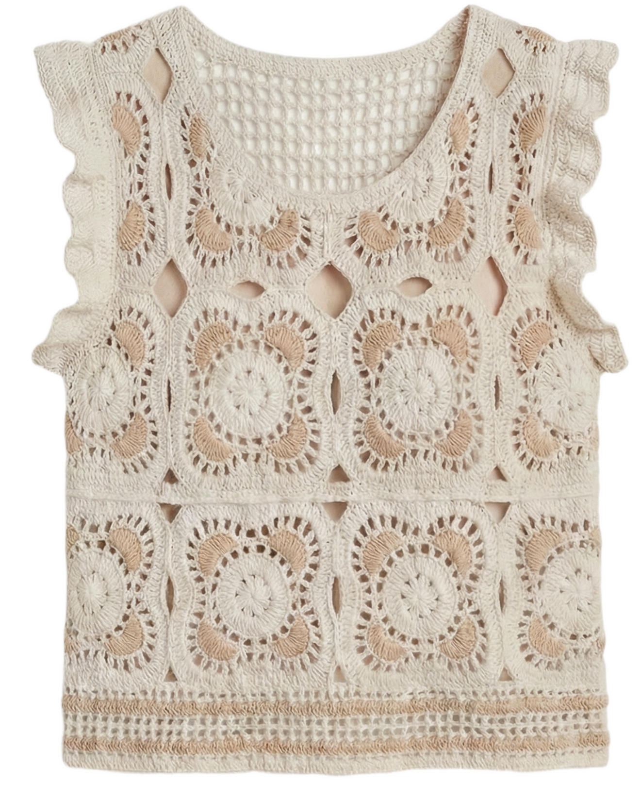 Top Crochet Calado con Volantes Beis - nn.studio Style 0001