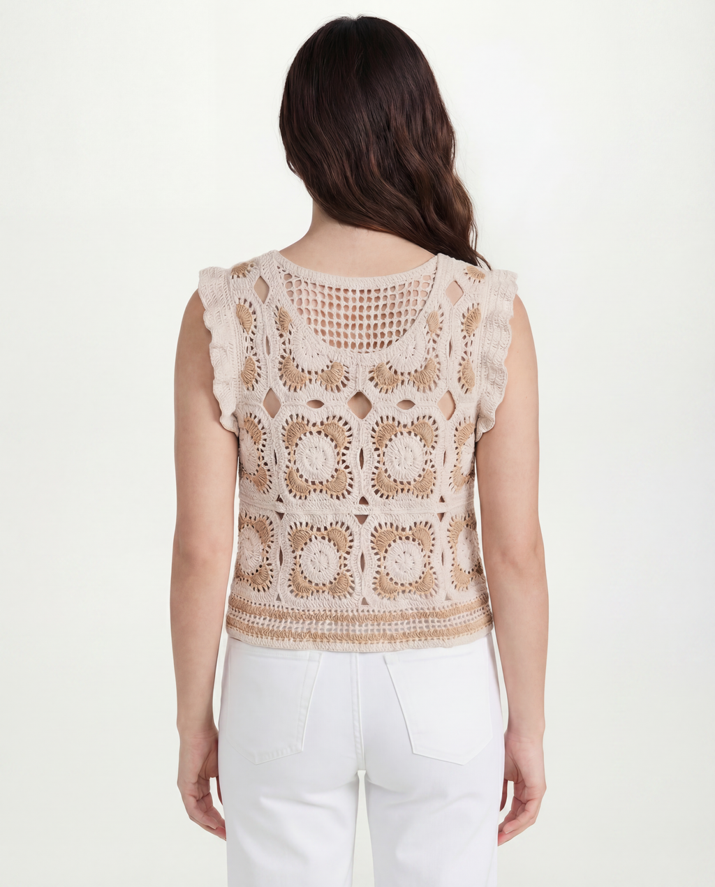 Top Crochet Calado con Volantes Beis - nn.studio Style 0001