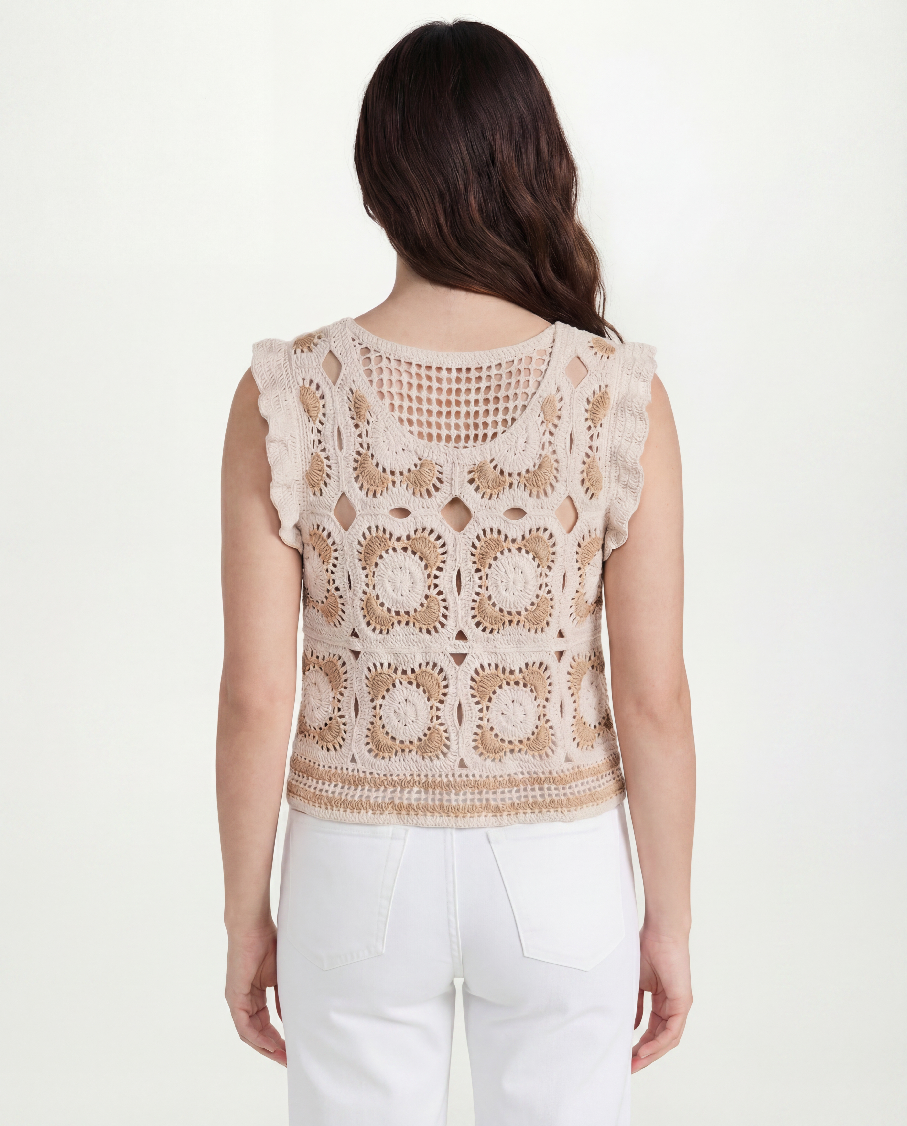 Top Crochet Calado con Volantes Beis - nn.studio Style 0001