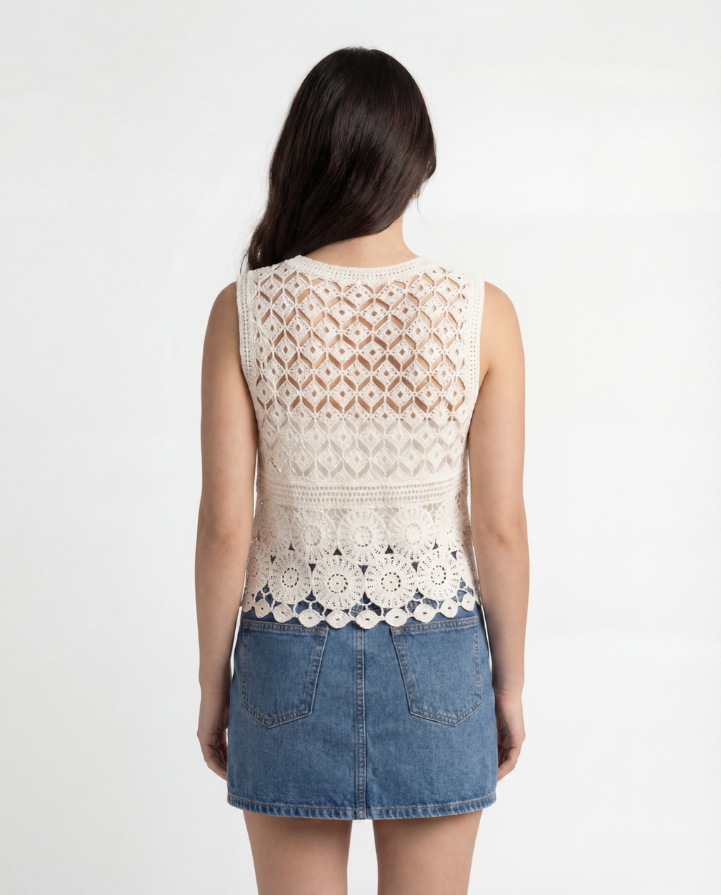 Top Crochet Geométrico Festoneado Blanco - nn.studio Style 0003