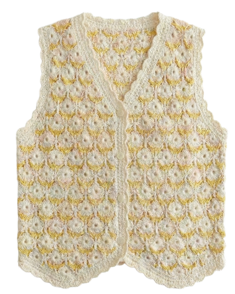 Chaleco Crochet Floral Escote V Amarillo - nn.studio Style 0004