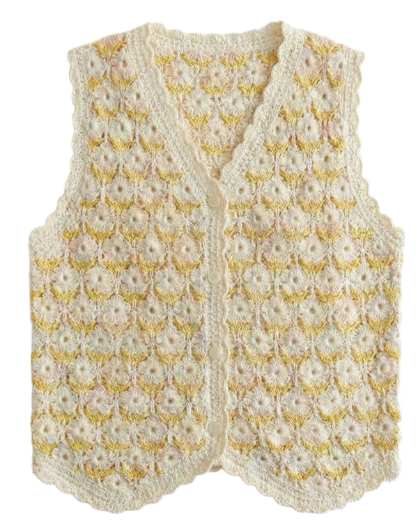 Chaleco Crochet Floral Escote V Amarillo - nn.studio Style 0004