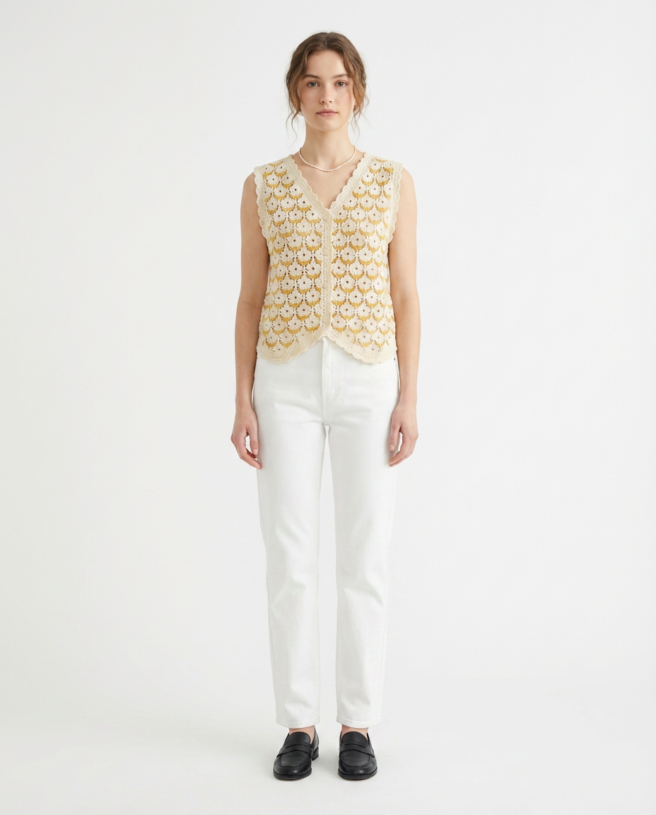 Chaleco Crochet Floral Escote V Amarillo - nn.studio Style 0004